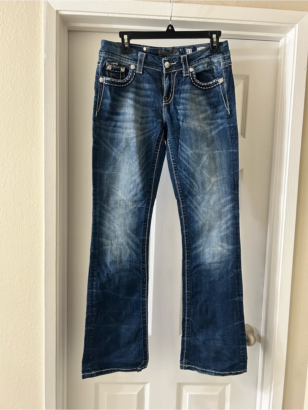 Miss Me Dark Blue Faded Wide Leg Jeans